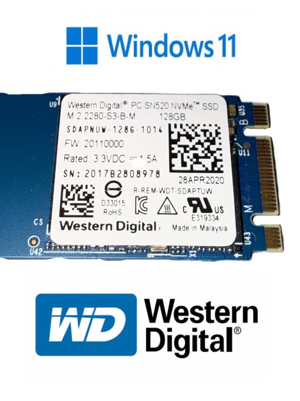 Western Digital 128GB M.2 2280 NVMe SSD Preinstalled Windows 11 EUC